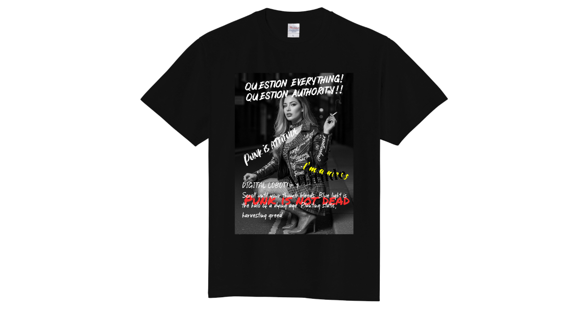 【パンクファッション パンクスタイル ロンドンの路地裏で一服するパンクガール】モノクロ